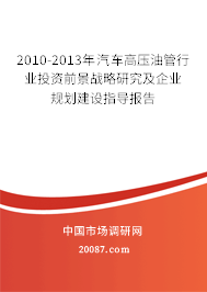 2010-2013年汽车高压油管行业投资前景战略研究及企业规划建设指导报告 2010-2013年汽车高压油管行业投资前景战略研究及企业规划建设指导报告