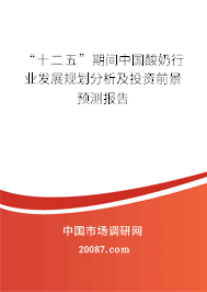 “十二五”期间中国酸奶行业发展规划分析及投资前景预测报告 “十二五”期间中国酸奶行业发展规划分析及投资前景预测报告