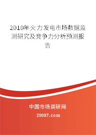 2010年火力发电市场数据监测研究及竞争力分析预测报告