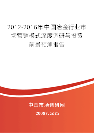 2012-2016年中国冶金行业市场营销模式深度调研与投资前景预测报告