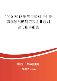 2010-2013年酸性染料行业投资前景战略研究及企业规划建设指导报告