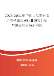 2025-2031年中国大功率HID灯电子镇流器行业研究分析与发展前景预测报告 2025-2031年中国大功率HID灯电子镇流器行业研究分析与发展前景预测报告