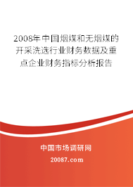 2008年中国烟煤和无烟煤的开采洗选行业财务数据及重点企业财务指标分析报告 2008年中国烟煤和无烟煤的开采洗选行业财务数据及重点企业财务指标分析报告