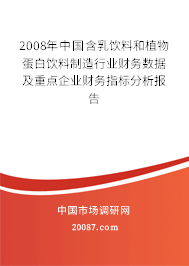 2008年中国含乳饮料和植物蛋白饮料制造行业财务数据及重点企业财务指标分析报告