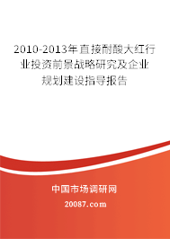 2010-2013年直接耐酸大红行业投资前景战略研究及企业规划建设指导报告
