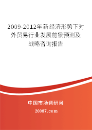 2009-2012年新经济形势下对外贸易行业发展前景预测及战略咨询报告 2009-2012年新经济形势下对外贸易行业发展前景预测及战略咨询报告