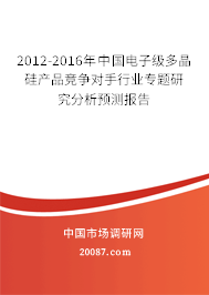 2012-2016年中国电子级多晶硅产品竞争对手行业专题研究分析预测报告 2012-2016年中国电子级多晶硅产品竞争对手行业专题研究分析预测报告
