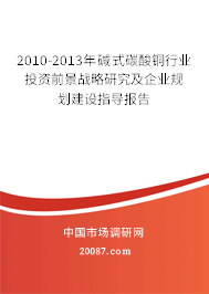 2010-2013年碱式碳酸铜行业投资前景战略研究及企业规划建设指导报告