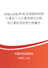 2011-2015年单克隆抗体药物行业前十大企业竞争力分析及行业投资前景分析报告