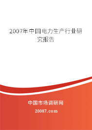 2007年中国电力生产行业研究报告 2007年中国电力生产行业研究报告