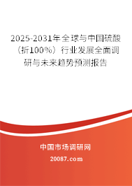 2025-2031年全球与中国硫酸(折100%)行业发展全面调研与未来趋势预测报告 2025-2031年全球与中国硫酸(折100%)行业发展全面调研与未来趋势预测报告