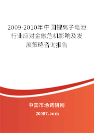 2009-2010年中国锂离子电池行业应对金融危机影响及发展策略咨询报告 2009-2010年中国锂离子电池行业应对金融危机影响及发展策略咨询报告