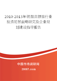 2010-2013年硫酸高铁铵行业投资前景战略研究及企业规划建设指导报告 2010-2013年硫酸高铁铵行业投资前景战略研究及企业规划建设指导报告