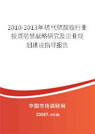 2010-2013年硫代硫酸铵行业投资前景战略研究及企业规划建设指导报告