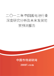 二〇一二年中国蓄电池行业深度研究分析及未来发展前景预测报告