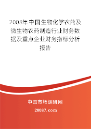 2008年中国生物化学农药及微生物农药制造行业财务数据及重点企业财务指标分析报告