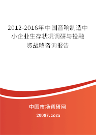 2012-2016年中国音响制造中小企业生存状况调研与投融资战略咨询报告 2012-2016年中国音响制造中小企业生存状况调研与投融资战略咨询报告