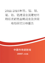 2011-2015年钨、钼、钽、铌、铪、锆难溶金属靶材市场现状趋势战略调查及供需格局研究分析报告 2011-2015年钨、钼、钽、铌、铪、锆难溶金属靶材市场现状趋势战略调查及供需格局研究分析报告
