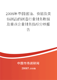 2008年中国酱油、食醋及类似制品的制造行业财务数据及重点企业财务指标分析报告