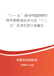 “十一五”期间中国钾肥市场专项数据监测与及“十二五”投资前景分析报告