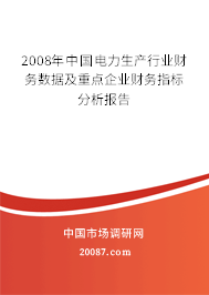 2008年中国电力生产行业财务数据及重点企业财务指标分析报告 2008年中国电力生产行业财务数据及重点企业财务指标分析报告
