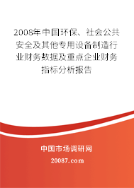 2008年中国环保、社会公共安全及其他专用设备制造行业财务数据及重点企业财务指标分析报告