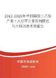 2012-2018年中国草酸二乙酯产业十大标竿企业盈利模式与市场消费考察报告