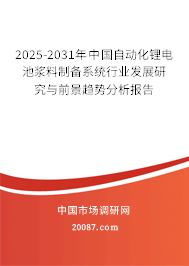 2025-2031年中国自动化锂电池浆料制备系统行业发展研究与前景趋势分析报告