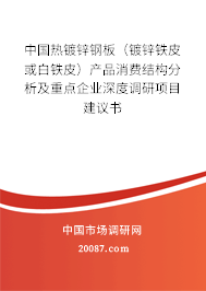 中国热镀锌钢板（镀锌铁皮或白铁皮）产品消费结构分析及重点企业深度调研项目建议书