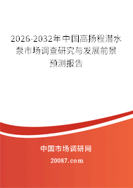 2026-2032年中国高扬程潜水泵市场调查研究与发展前景预测报告 2026-2032年中国高扬程潜水泵市场调查研究与发展前景预测报告