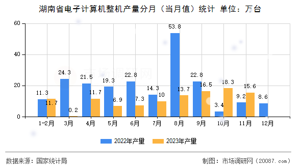 湖南省电子计算机整机产量分月（当月值）统计