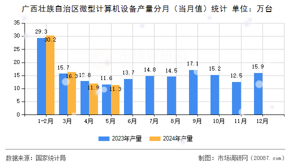广西壮族自治区微型计算机设备产量分月（当月值）统计