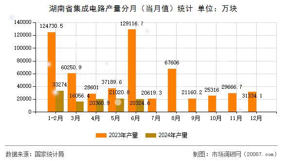湖南省集成电路产量分月（当月值）统计