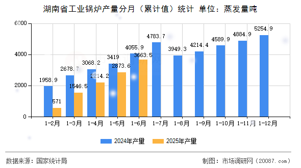 湖南省工业锅炉产量分月(累计值)统计 湖南省工业锅炉产量分月(累计值)统计