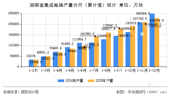 湖南省集成电路产量分月（累计值）统计