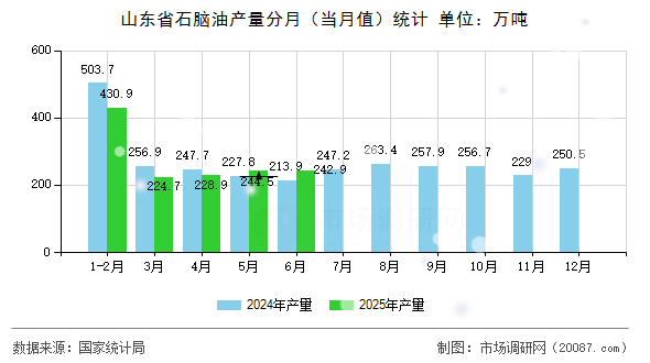 山东省石脑油产量分月(当月值)统计 山东省石脑油产量分月(当月值)统计