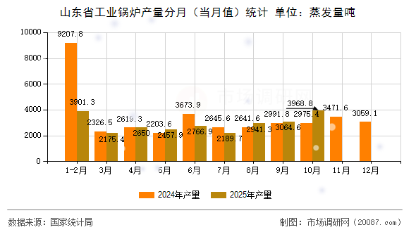 山东省工业锅炉产量分月（当月值）统计